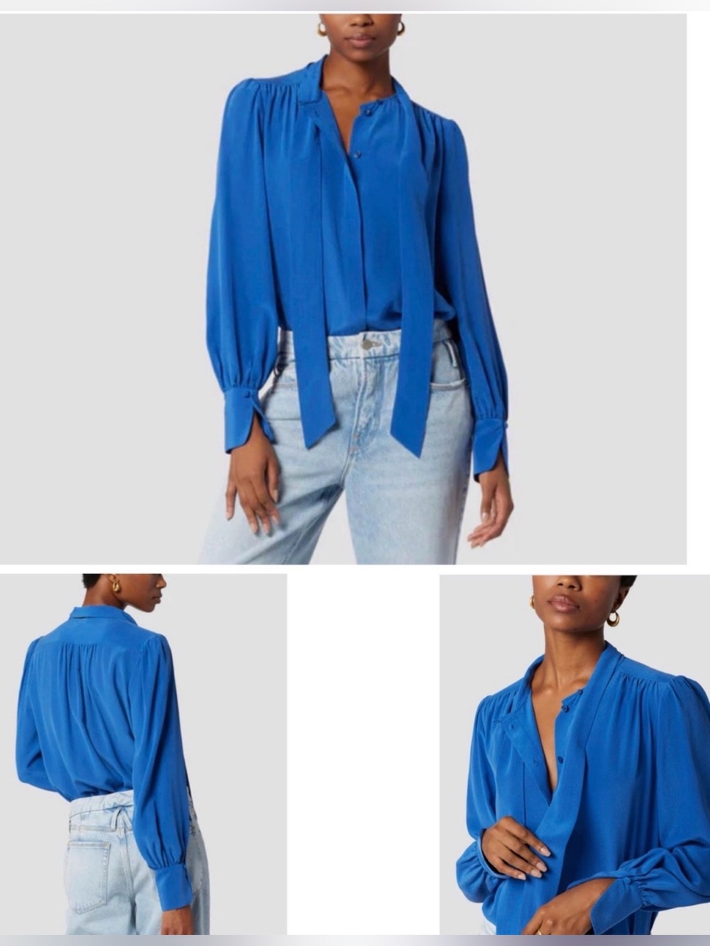 NEW Equipment 100% Silk Tie Neck Blouse Blue Long Sleeve Size S
